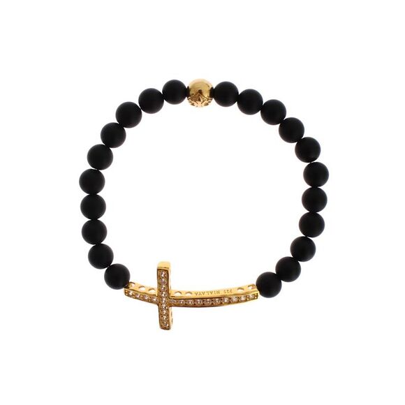 Nialaya Matte Black Onyx Gold Cross Bracelet Women - Picture 1 of 7